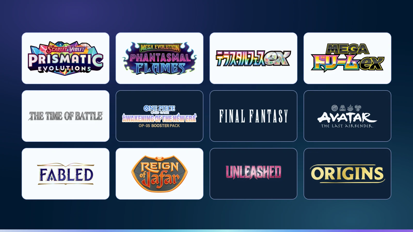 Past sets across the lines TCG Calendar tracks