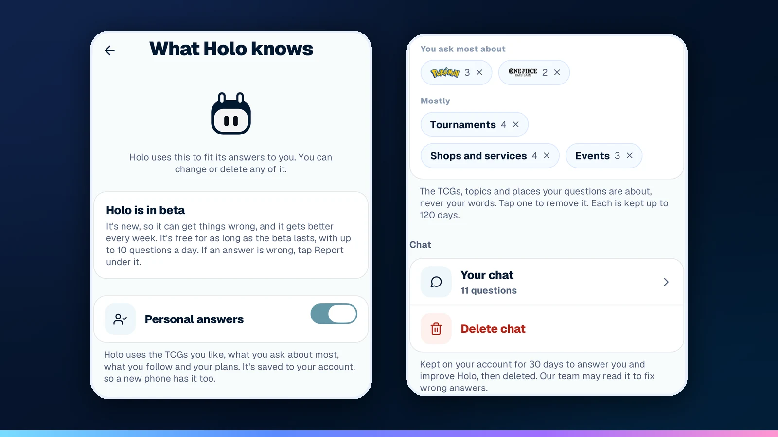 What Holo knows about you, in Settings