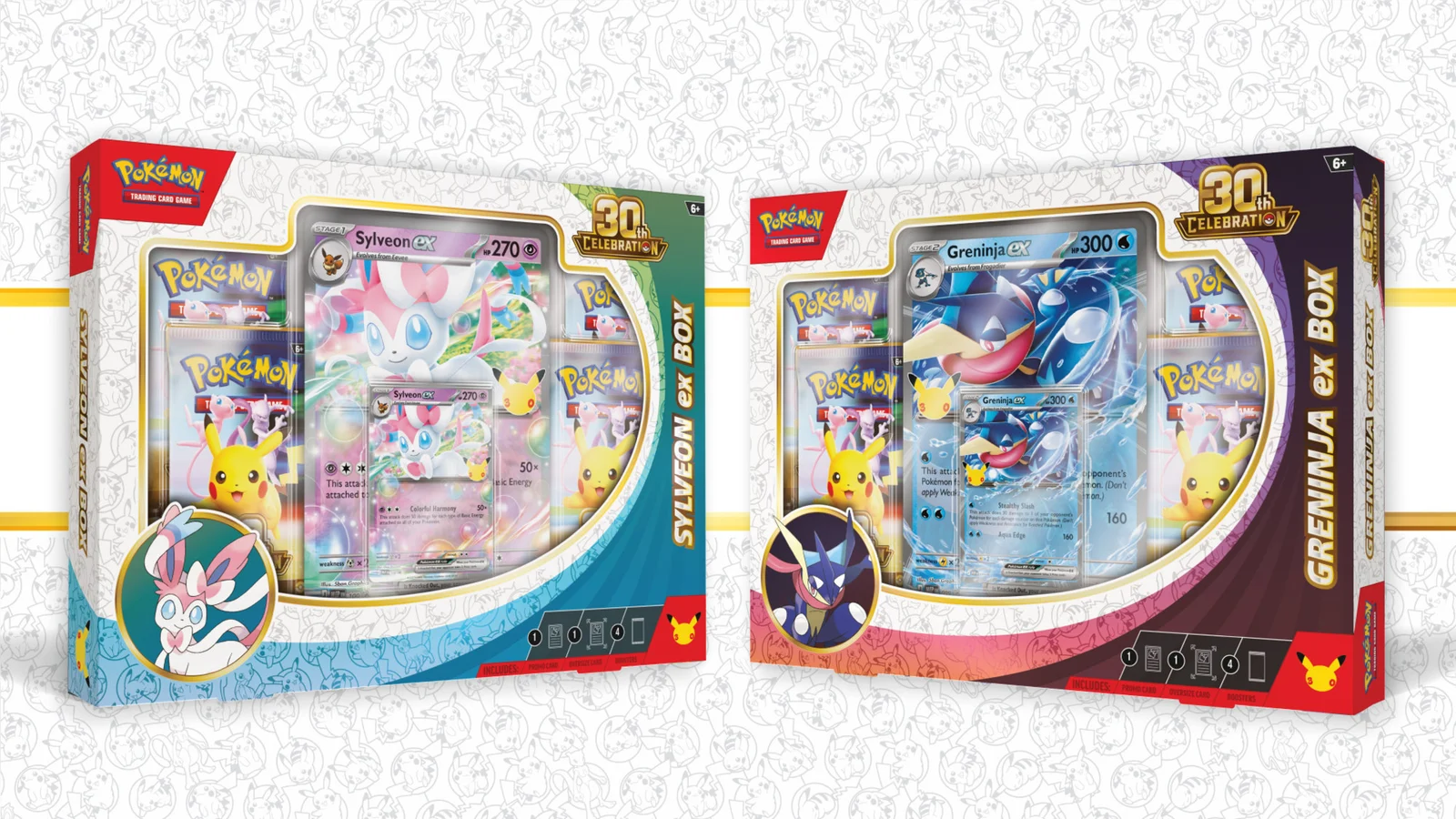 Pokémon TCG: 30th Celebration Pokémon ex Box—Sylveon ex & Greninja ex artwork